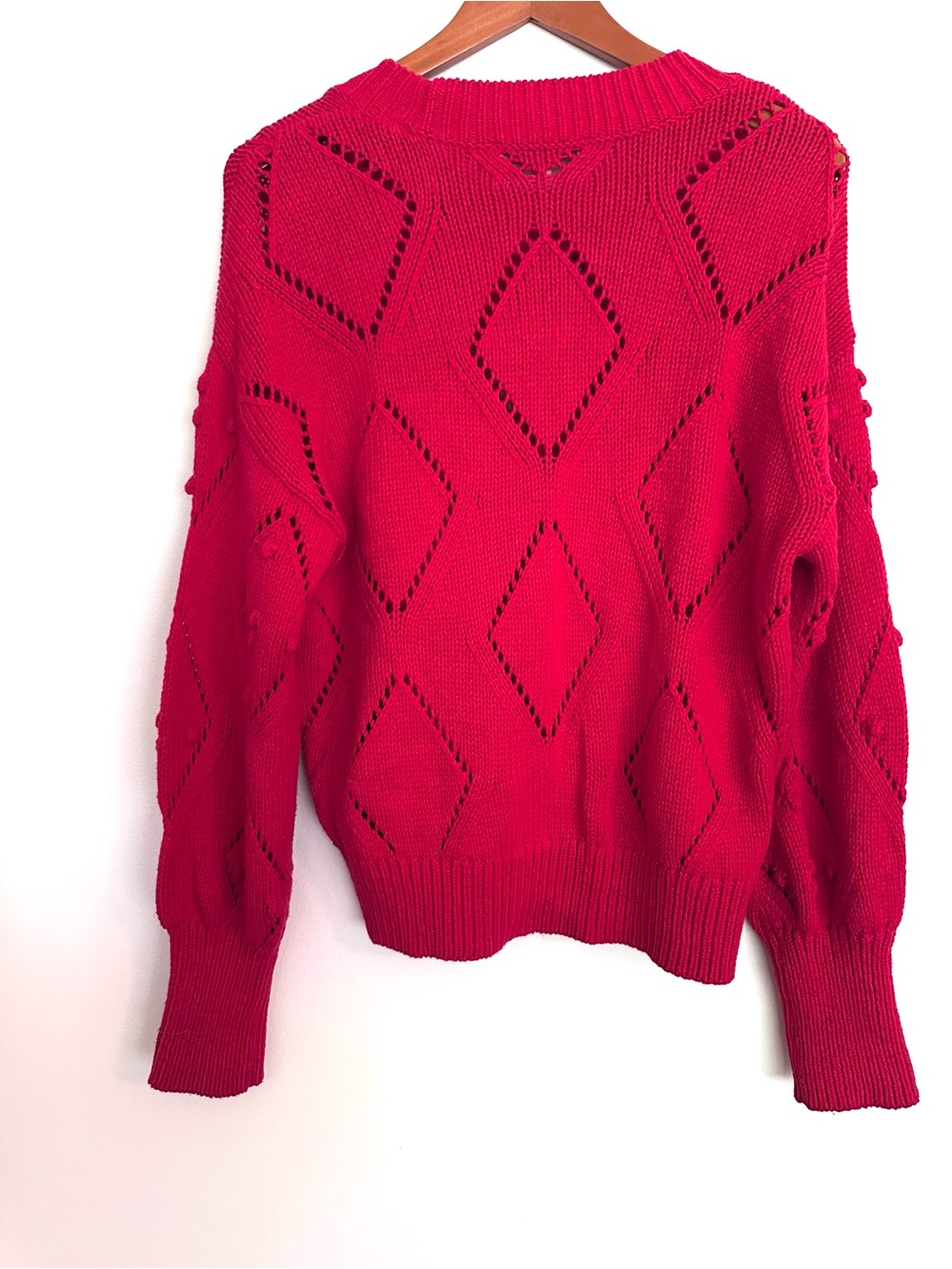 LOFT Red Women’s Diamond Knit Cozy Sweater Size Large - Picture 4 of 8